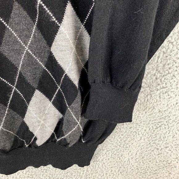 Pringle of Scotland Argyle Sweater Mens Extra Large Black Merino Wool Casual - Picture 4 of 12